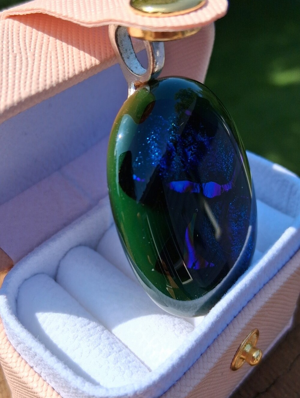 Handmade Green and Blue Glass Pendant Necklace